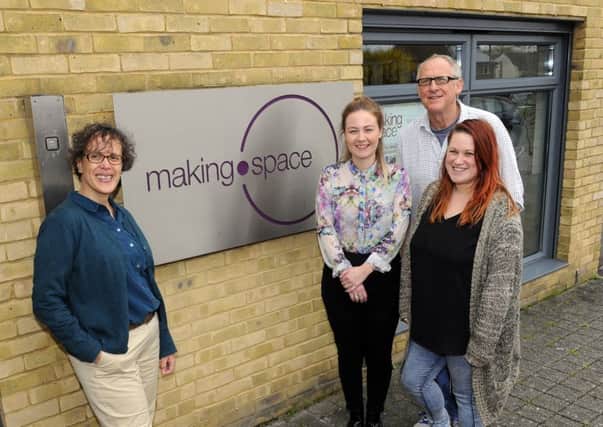 From the left is Director of Making Space Lynne Dick, Administration and Operations Co-ordinator  Kate Reid, Technician and Artist Peter Levy, with Marketing and Education Programmer Ami Lowman

Picture by:  Malcolm Wells (170403-9261)