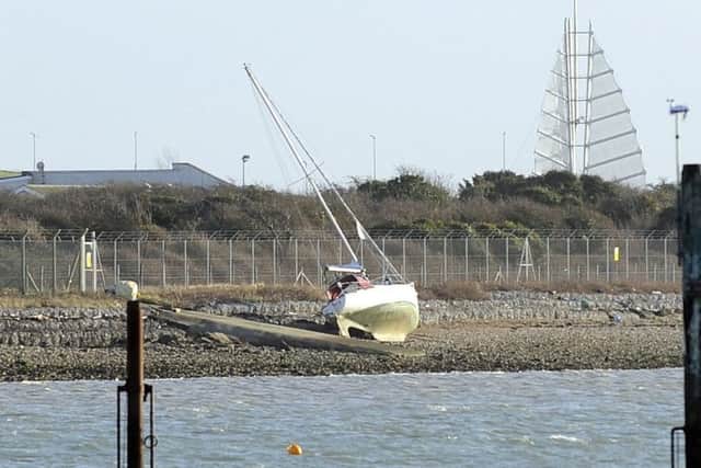The grounded yacht of Tracey McNamee and Duncan Reynolds. The couple suffered a double blow after the vessel was ransacked. Picture by Malcolm Wells
