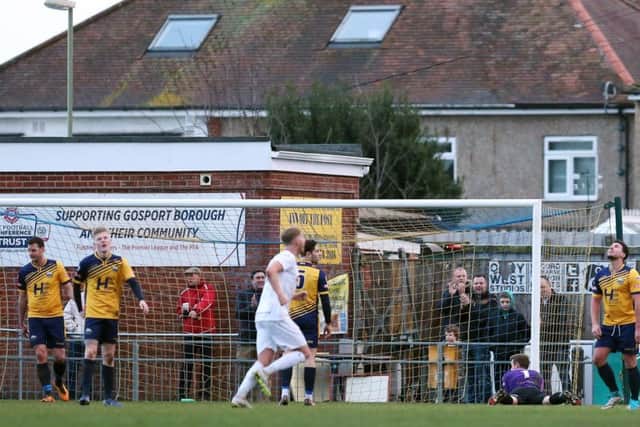 Gosport concede  against Weymouth. Picture: Chris Moorhouse