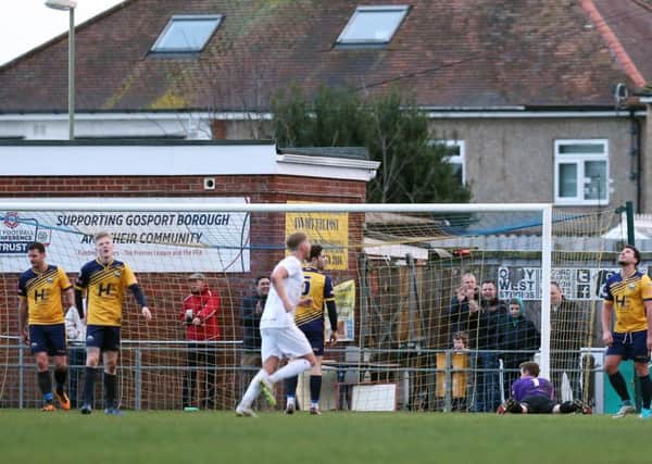 Gosport concede  against Weymouth. Picture: Chris Moorhouse