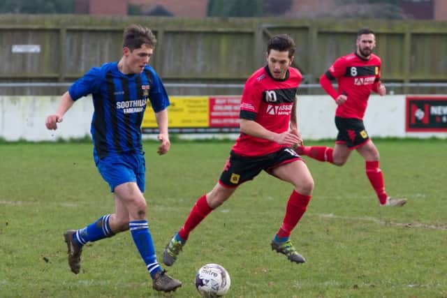 Matt Simm on the ball for Fareham against Petersfield. Picture: Duncan Shepherd