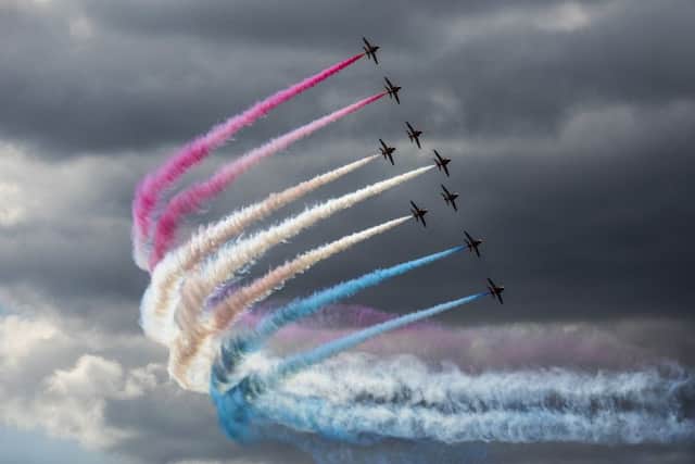 Cpl Tim Laurence - From the Royal International Air Tattoo  held at RAF Fairford, July 2017 July. During a display rehearsal, The Red Arrows gave the opportunity for the pilots of the USAF Thunderbirds, to have a flight in the back seat of their Hawk T1 jets