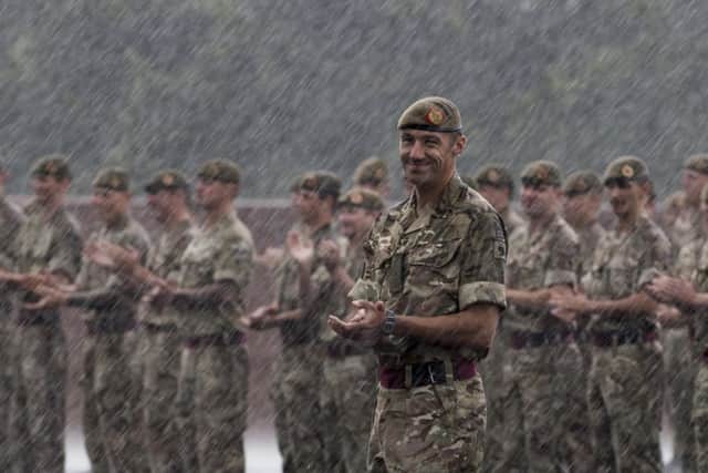 Sgt Jamie Peters - Relatives were invited to Weeton Barracks, near Blackpool to cheer personnel of the 2nd Battalion, The Duke of Lancasters Regiment, home after six months of deployments across three continents. The weather failed to live up to the celebratory mood and the parade took place in torrential rain