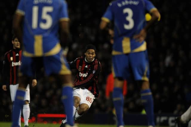 AC Milan's Ronaldinho scored from a free-kick against Pompey in 2008