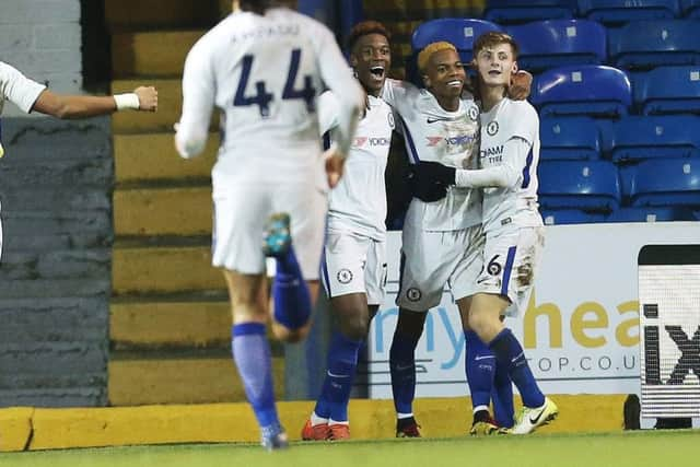 Chelsea celebrate after taking the lead through Charly Musonda. Picture: Joe Pepler