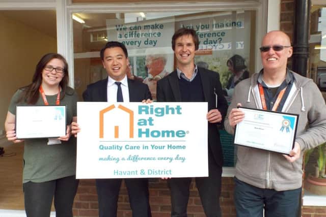 Alan Mak MP with Right at Home Havant owner Duncan Cameron and new recruits Becky Webb and Mark Wilson
