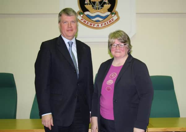 Fareham Borough Council leader, cllr Sean Woodward with parliamentary under-secretary of state from the Department for Environment, Food and Rural Affairs, Dr ThÃ©rÃ¨se Coffey MP