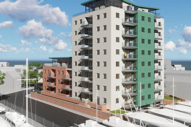 An artist's impression of what the tower block on land north of Harbour Road could look like. Picture: PLC Architects