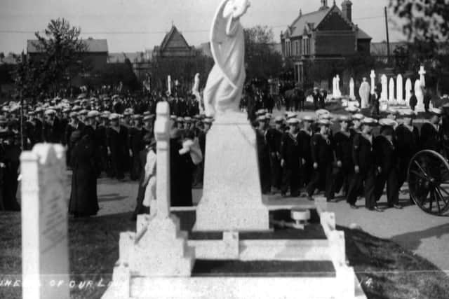 The funeral of CPO  Herbert Lee in April 1914 at Kingston cemetery. Look at those pure white memorials.