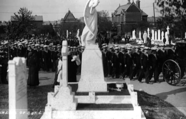 The funeral of CPO Herbert Lee in April 1914 at Kingston cemetery. Look at those pure white memorials.