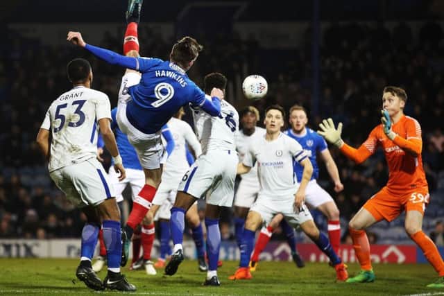 Oli Hawkins in action in the Pompey v Chelsea under-21s. Checkatrade Trophy match at Fratton Park on Tuesday, January 9, 2018
Picture: Joe Pepler