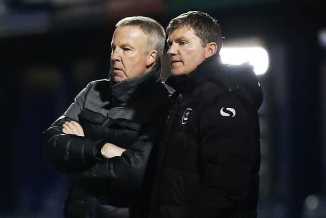 Pompey boss Kenny Jackett, left, with assistant manager Joe Gallen Picture: Joe Gallen