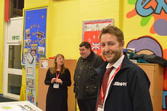 Jonathan Melling from the Elliott Group, inside the current Arundel Court Primary School hall