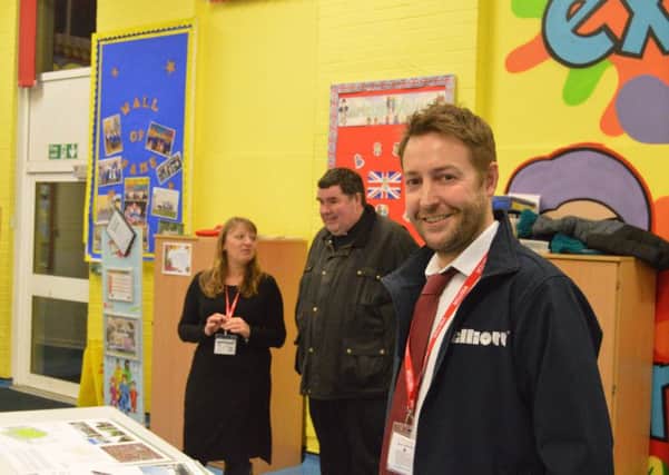 Jonathan Melling from the Elliott Group, inside the current Arundel Court Primary School hall