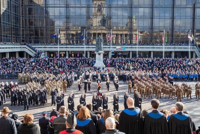 A packed Guildhall Square, Portsmouth, last Remembrance Sunday