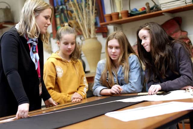 Madeleine Michell leads the fashion workshop with Emma Allison, Florence Atkinson and Lauren Sutton