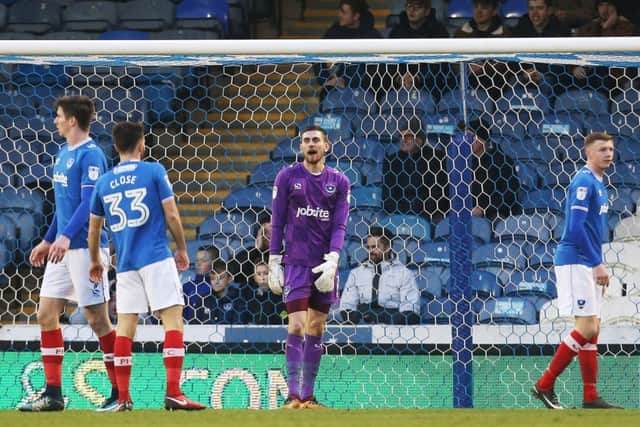 Luke McGee shows his frustration after Pompey concede the equaliser. Picture: Joe Pepler