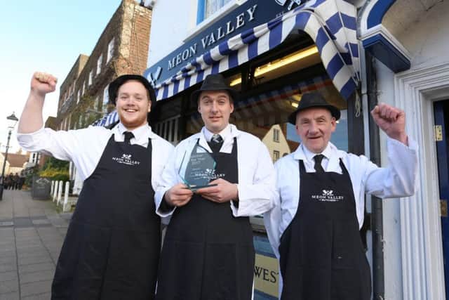 Nathan Jones-Morris, Ben Sawyers and and Rob Holbrooke at Meon Valley Butchers, The Square, Wickham. Picture: Habibur Rahman