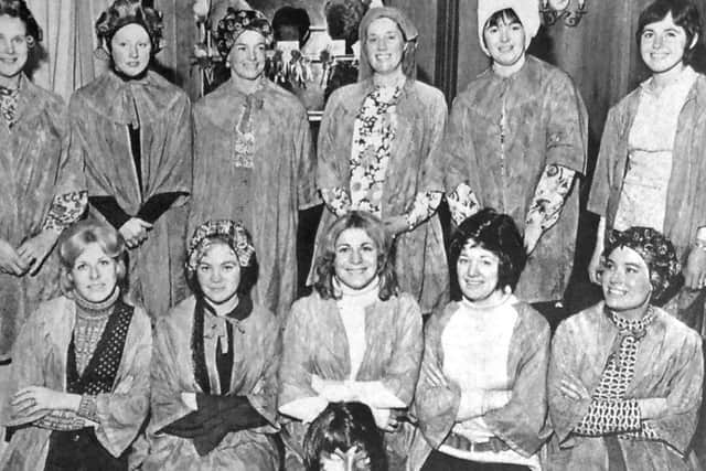 Pompey ladies team line up for a picture with a blue and white Pompey wig. They are, back row left to right, Susan Campbell, Geraldine Ley, Marilyn Pointer, Jill Milkins, Maureen Hiron and Caroline Youlden. Front row, left to right, Jean Smith, Elaine McCann, Cheryl Piper, Pat Hand and Pam Trebilcock
