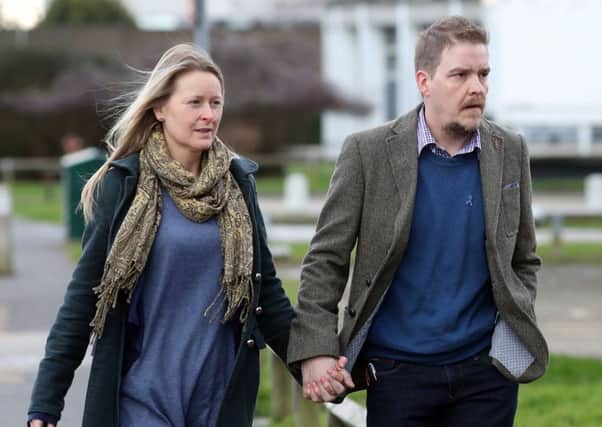 Jo Meeke and Matt Gurney arrive at Crawley Coroner's Court as the inquest continues into the death of their newborn son, Puck, who died after complications during labour Picture: Gareth Fuller/PA Wire