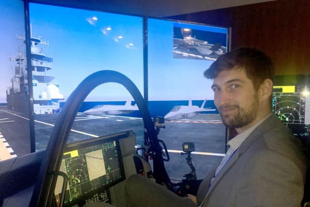 Defence correspondent om Cotterill on the jet simulator