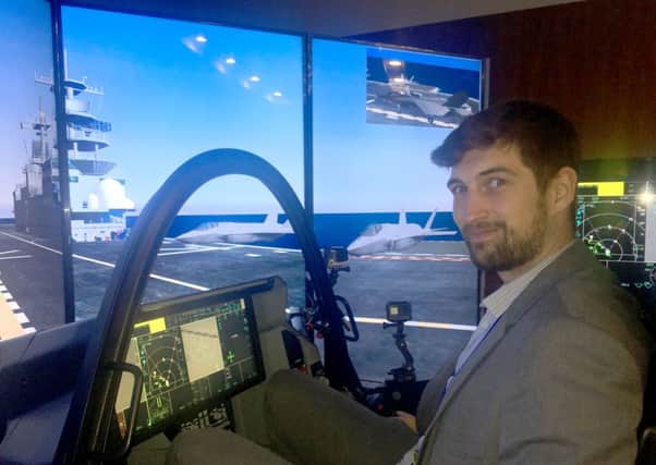 Defence correspondent om Cotterill on the jet simulator