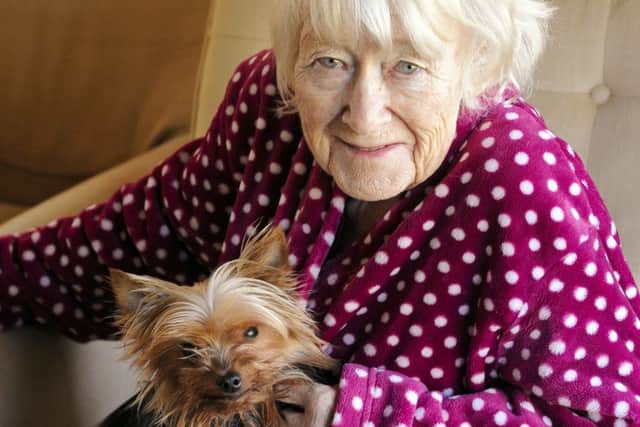 Jannice Snelling (76) - with her ferocious Yorkshire Terrier 'Lucky'
