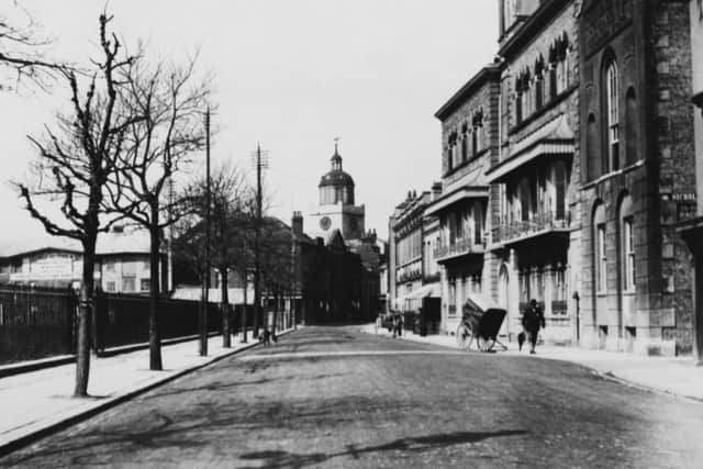 A delightful look along Pembroke Road, Old Portsmouth, in Edwardian days when all there was on the road was a bakers van and a stray dog.