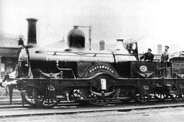 One of our own. Robert Stephenson Single No.195 Portsmouth - wheel configuration: 2-2-2. Built for the London Brighton & South Coast Railway  photo taken between 1870-1878