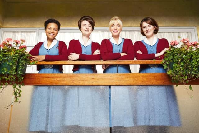 Lucille (LEONIE ELLIOTT), Valerie Dyer (JENNIFER KIRBY), Nurse Trixie Franklin (HELEN GEORGE), Nurse Barbara Hereward (CHARLOTTE RITCHIE) - (C) Neal Street productions - Photographer: Nicky Johnston.