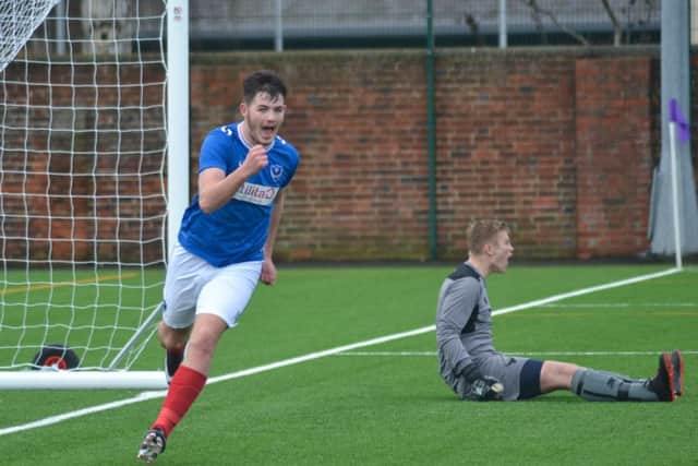Bradley Lethbridge celebrates his equaliser in Pompey Academy's 2-1 victory over Oxford United. Picture: Charlotte Jeffes
