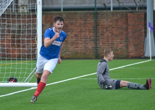 Bradley Lethbridge celebrates his equaliser in Pompey Academy's 2-1 victory over Oxford United. Picture: Charlotte Jeffes