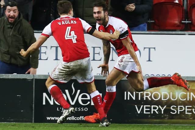 Former Pompey loanee Joe Mattock celebrates his winner against Pompey Picture: Joe Pepler