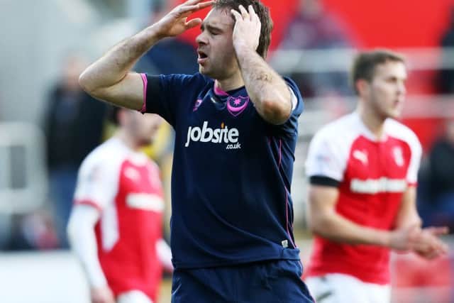 Brett Pitman had a great chance to hand Pompey the lead in the first half against Rotherham Picture: Joe Pepler
