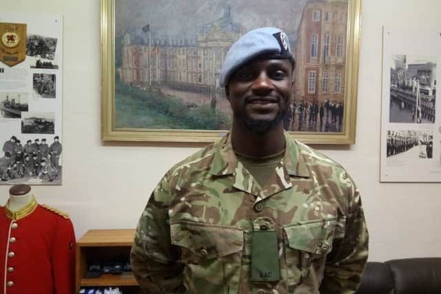 Airtrooper Ebrima Jallow, the first Muslim soldier to join 679 Squadron, Army Air Corps in Hilsea Picture: David George