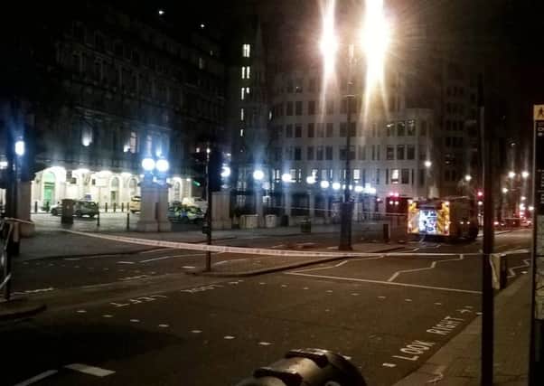 The Strand in central London was cordoned-off after some 1,450 people were evacuated from a nightclub and a hotel following a gas leak. Picture: London Fire Brigade/PA Wire