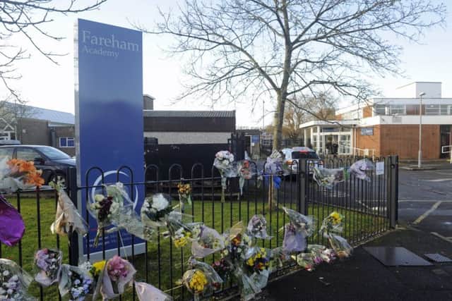 Tributes left outside Fareham Academy.
Picture: Ian Hargreaves (180012-4)