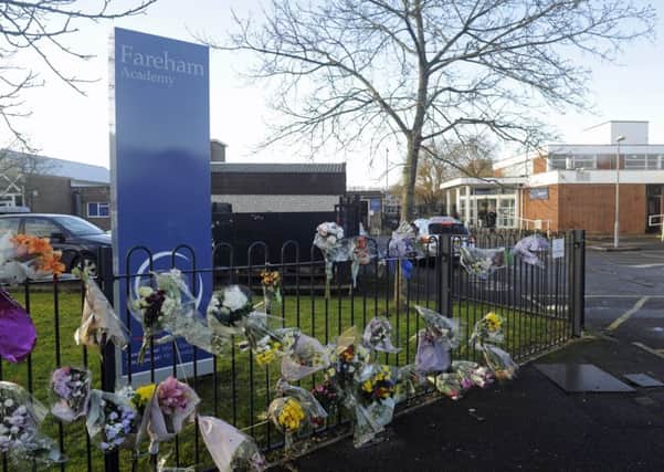 Tributes left outside Fareham Academy.

Picture: Ian Hargreaves (180012-4)