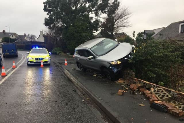 The crashed car on Havant Road, Hayling Island. Credit: Hampshire Roads Policing (@HantsPolRoads)