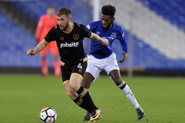 Pompey's Theo Widdrington in action at Goodison Park. Picture: Anthony McArdle/Everton FC