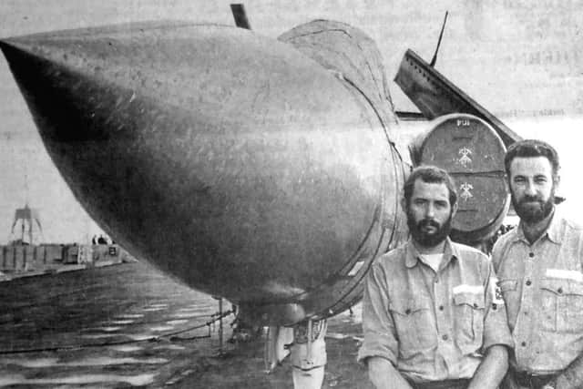 Pictured alongside one of the Buccaneer aircraft they helped keep in the air are Eagle crewmen petty officer Rodney Court, 31, right, and petty officer John Bradshaw, both from the Portsmouth area