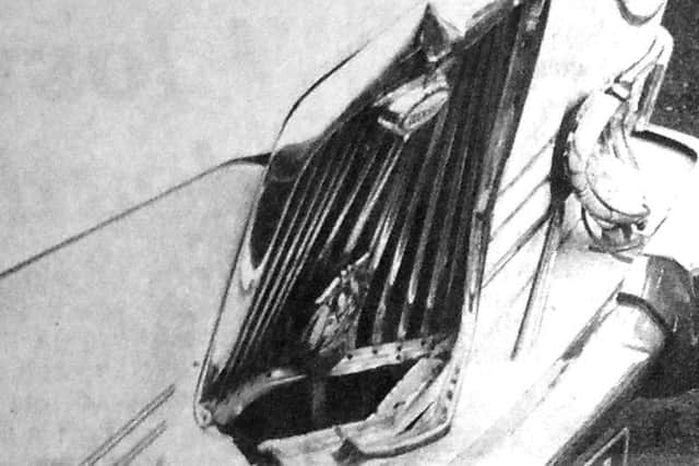 The damaged front of Harry Norman's car