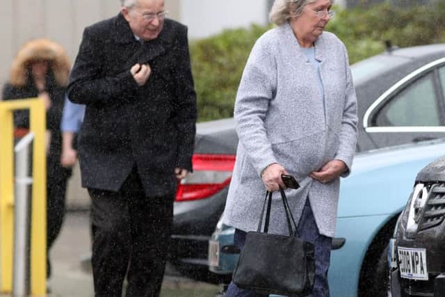 Barbara and Derek Brandon, parents of Dan Brandon, arrive at Basingstoke Coroners' Court in Hampshire, for the inquest into their son Dan Brandon's death, after he was found asphyxiated next to his pet python. Picture: Andrew Matthews/PA