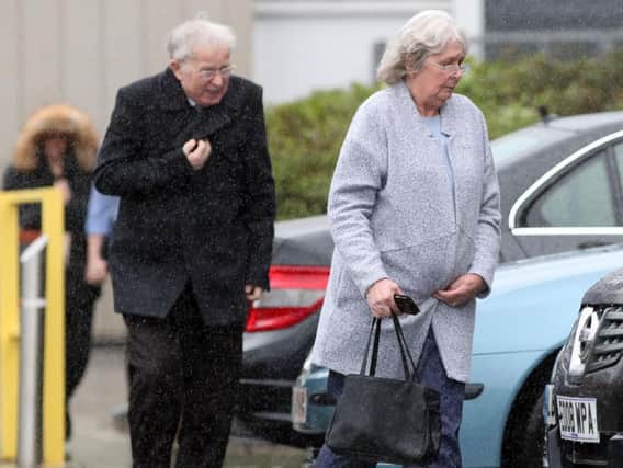 Barbara and Derek Brandon, parents of Dan Brandon, arrive at Basingstoke Coroners' Court in Hampshire, for the inquest into their son Dan Brandon's death, after he was found asphyxiated next to his pet python. Picture: Andrew Matthews/PA