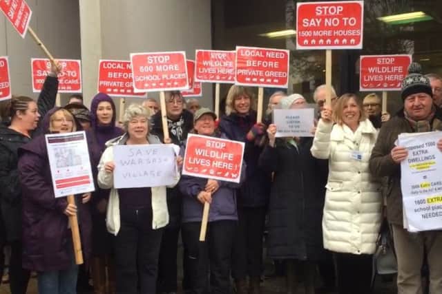 Protestors from Warsash outside a planning meeting at Fareham Borough Council