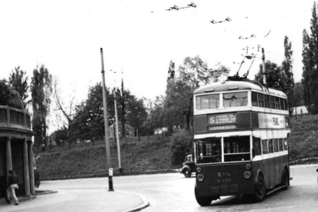 A trolleybus turns right from London Road, Cosham, on its way to the  Red Lion pub. Picture: Barry Cox Collection