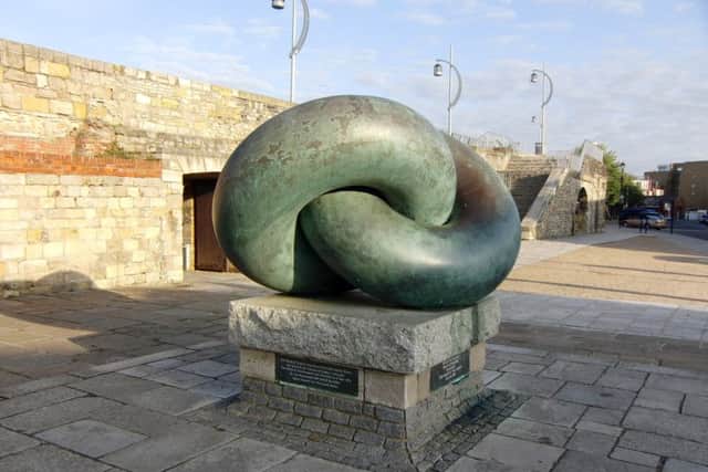 The Bonds of Friendship sculpture outside the Square Tower, Old Portsmouth, marking the departure point of the First Fleet