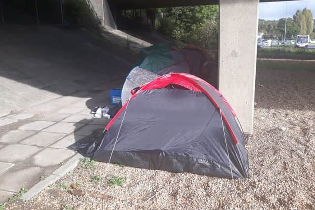Rough sleepers have set up camp under the A27 flypass by Cosham in September, 2017