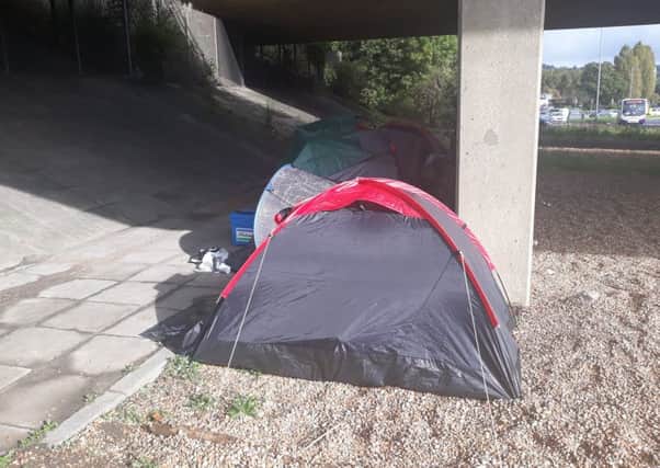 Rough sleepers have set up camp under the A27 flypass by Cosham in September, 2017