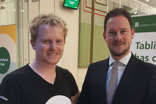 Oliver Templeman, 26, from Portsmouth, meets with Portsmouth South MP Stephen Morgan, right
